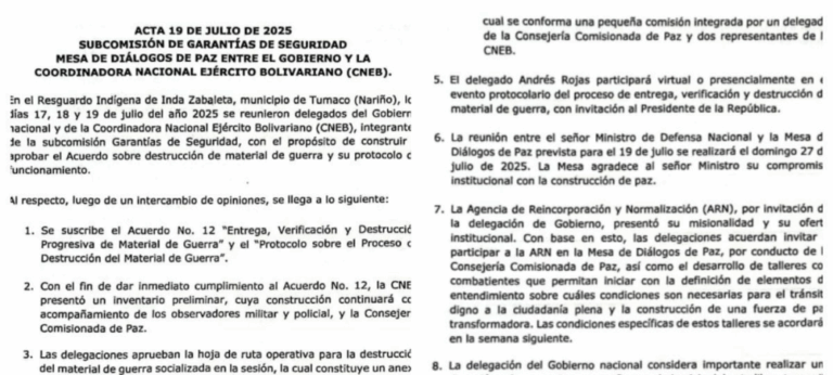 Aprobados protocolos para destrucción de 14 toneladas de material de guerra en Tumaco
