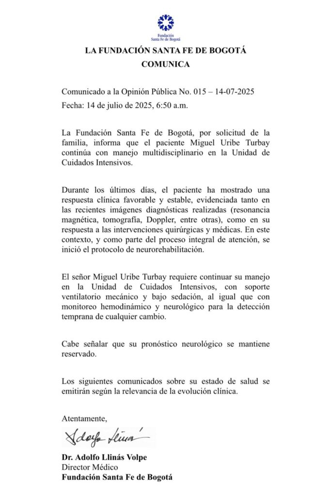 Miguel Uribe parte medico