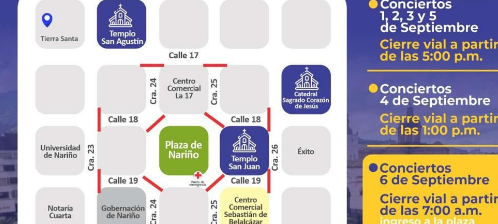 Cierres viales en Pasto por conciertos del Onomástico 2025