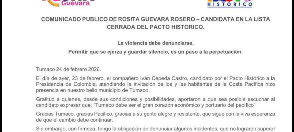 Rosita Guevara denuncia agresiones de Benildo Estupiñan en Tumaco